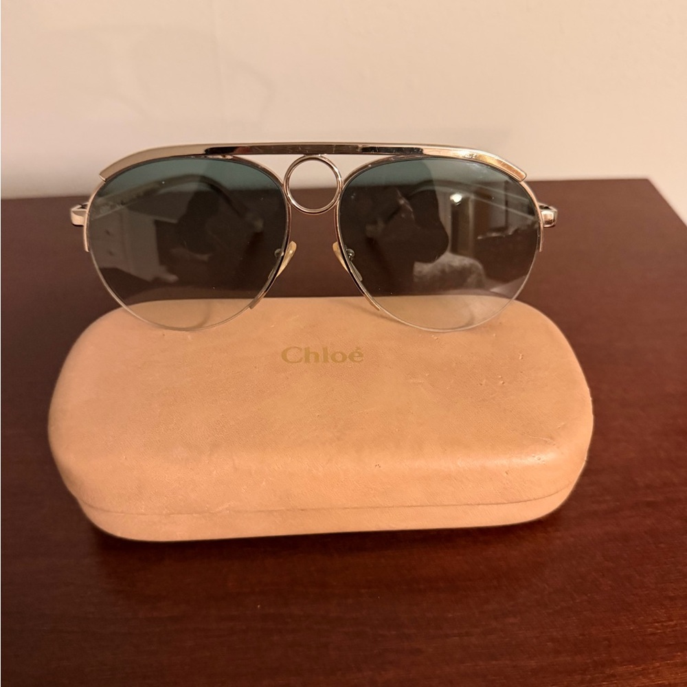 Chloe Silver and Blue lens Aviator Sunglasses